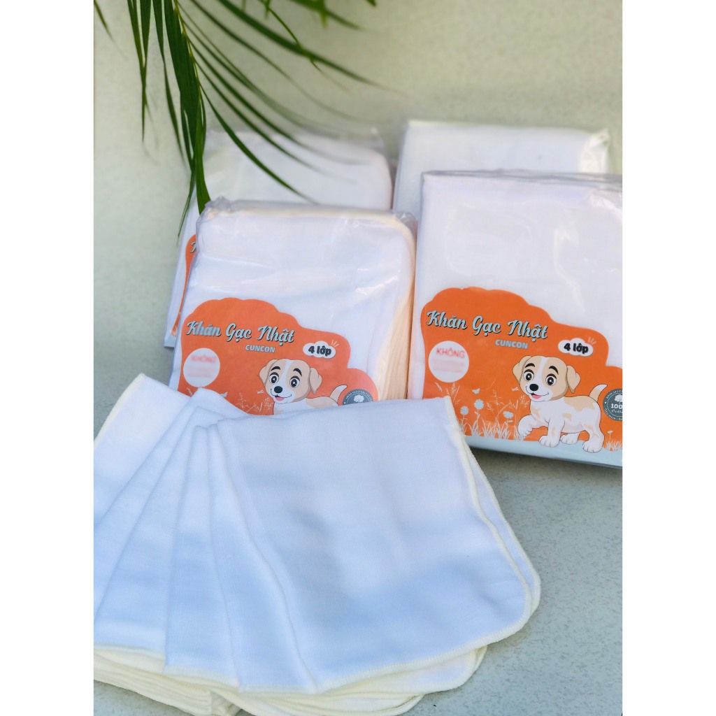Set 10 cái khăn sữa gạc Cuncon cotton 4 lớp mềm mịn, siêu thấm hút cho trẻ sơ sinh