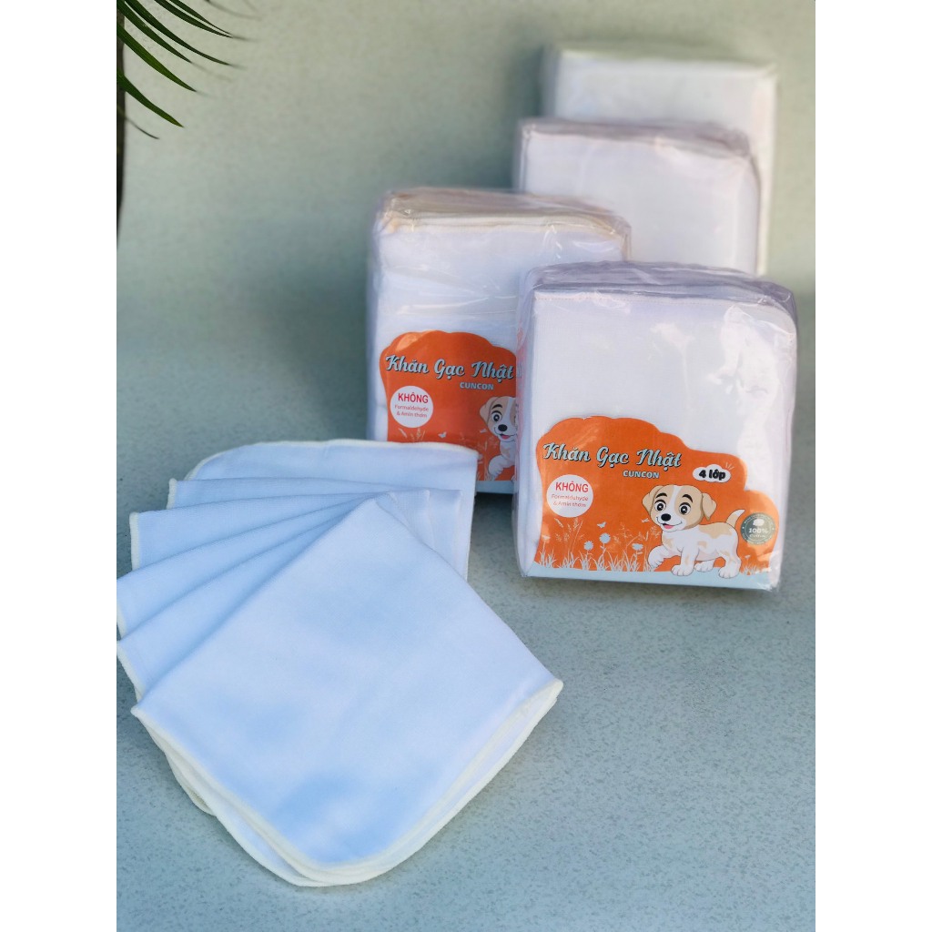 Set 10 cái khăn sữa gạc Cuncon cotton 4 lớp mềm mịn, siêu thấm hút cho trẻ sơ sinh