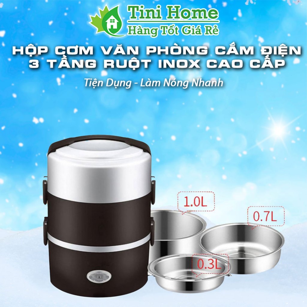 Hộp Cơm Văn Phòng Cắm Điện 3 Tầng Ruột Inox Cao Cấp - Tiện Dụng - Làm Nóng Nhanh - Tini Home Shop