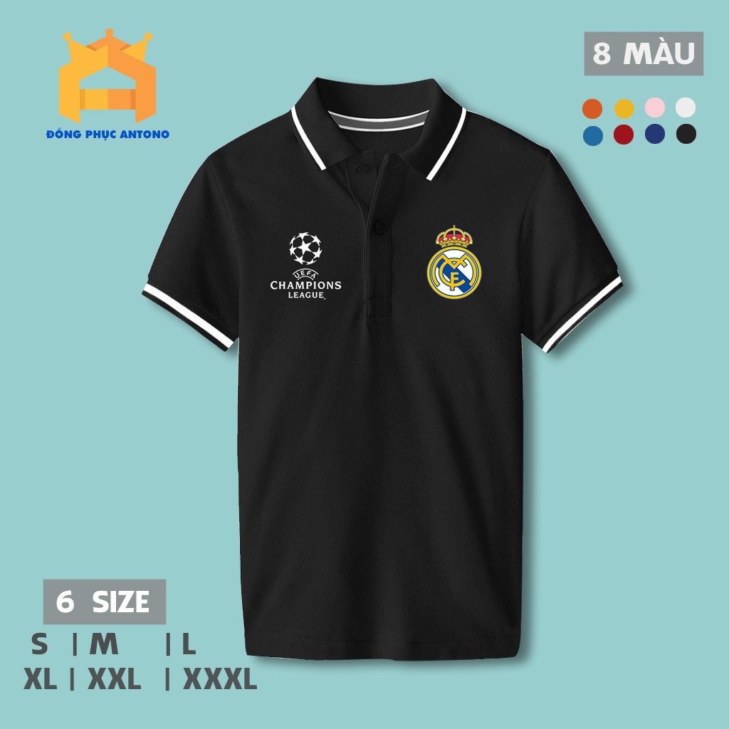 Áo Polo bóng đá clb Real Madrid vải cá sấu co dãn, không xù trẻ trung năng động mặc thoáng mát ngắn tay tông màu sang