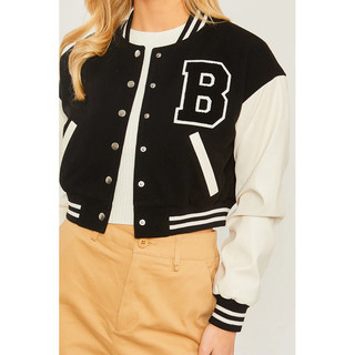 Áo khoác bomber chữ B pha da PU dư xịn Tqxk