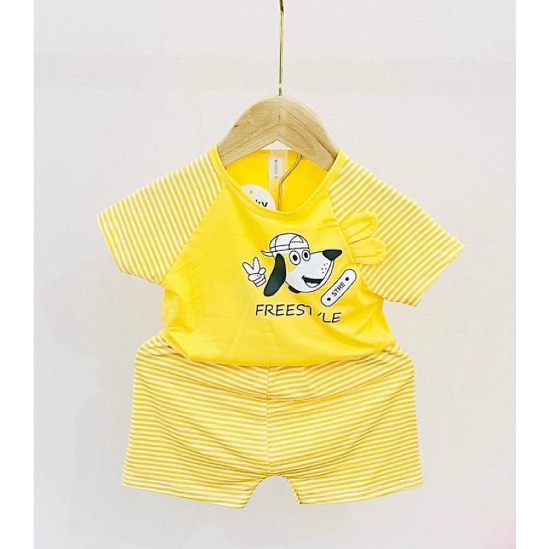 Bộ cộc tay thun lạnh chân thú, tai thú phối quần màu cho bé trai bé gái B68