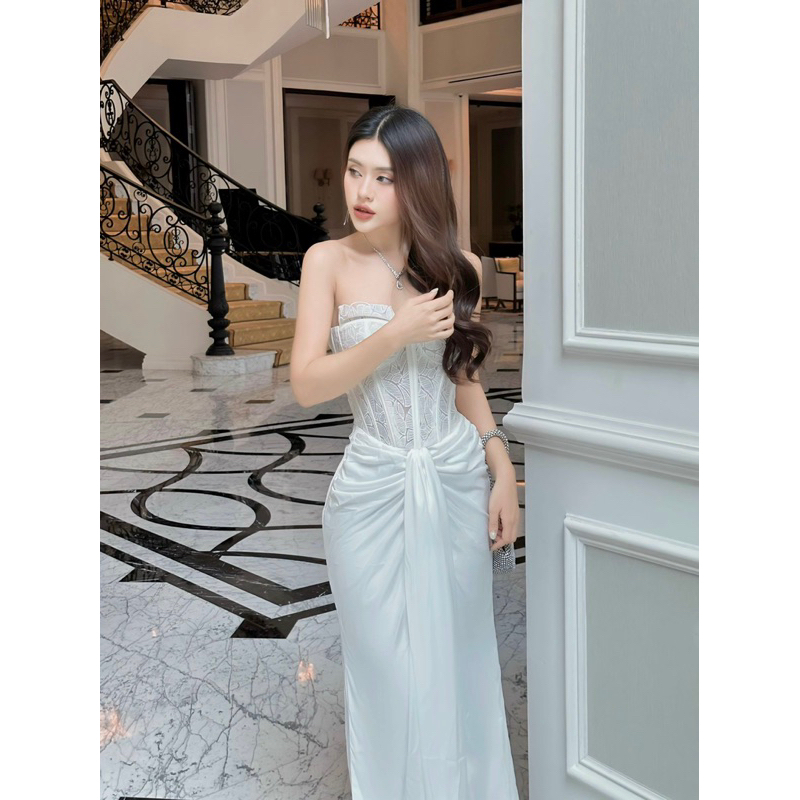 ĐẦM QUÂY BODY THÂN REN CHÂN LỤA RÚM TRƯỚC DỰ TIỆC