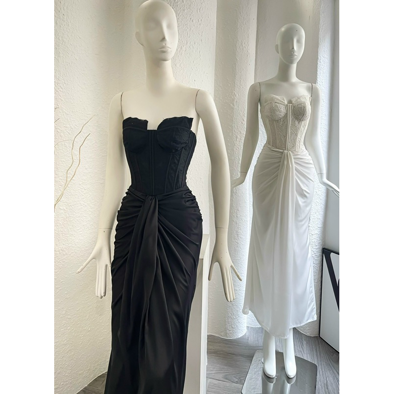 ĐẦM QUÂY BODY THÂN REN CHÂN LỤA RÚM TRƯỚC DỰ TIỆC