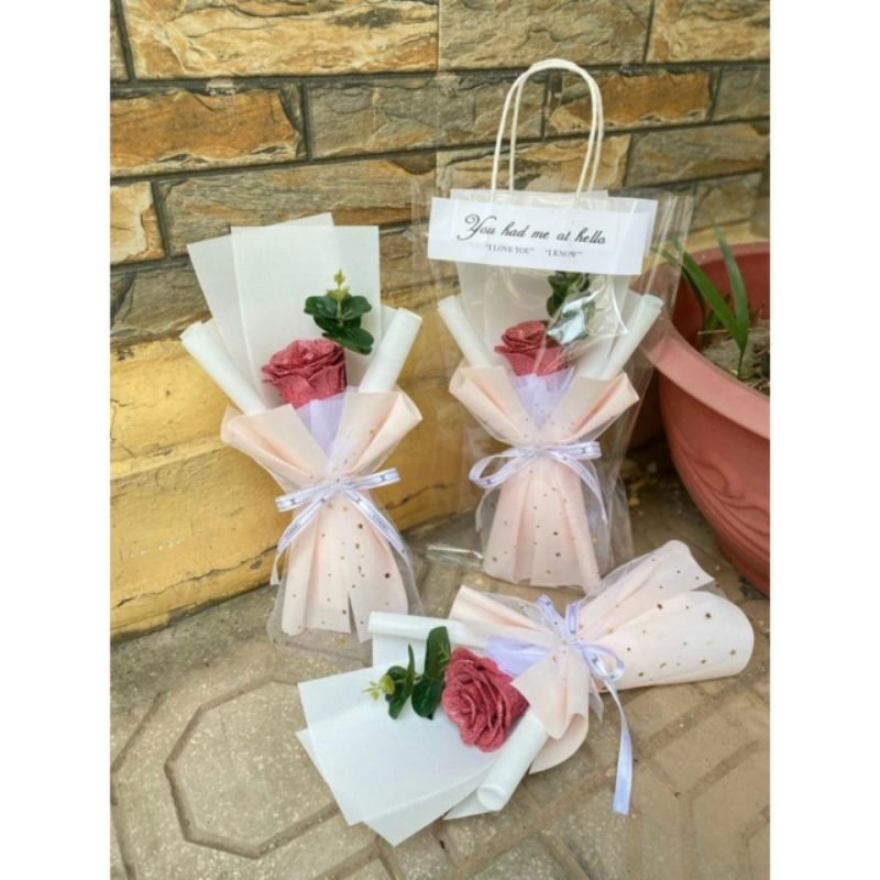 Hoa hồng nhũ Kim tuyến 1 bông kèm túi