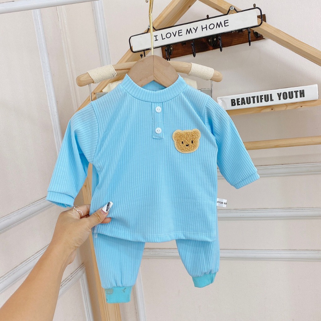 Bộ dài tay minkymom thu đông kẻ cho trẻ em bé trai gái đi học đi chơi cực ấm