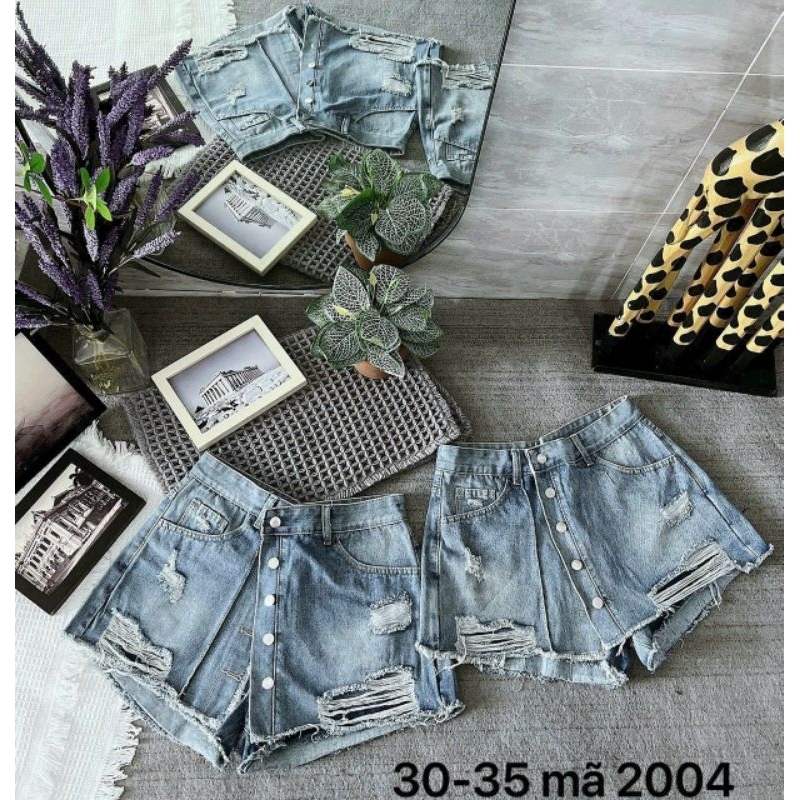 Jean Thái Bigsize: quần váy 5 nút wax rách