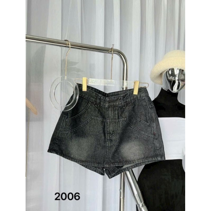 Jeans Thái: quần sort jean giả váy xám tro lưng cao