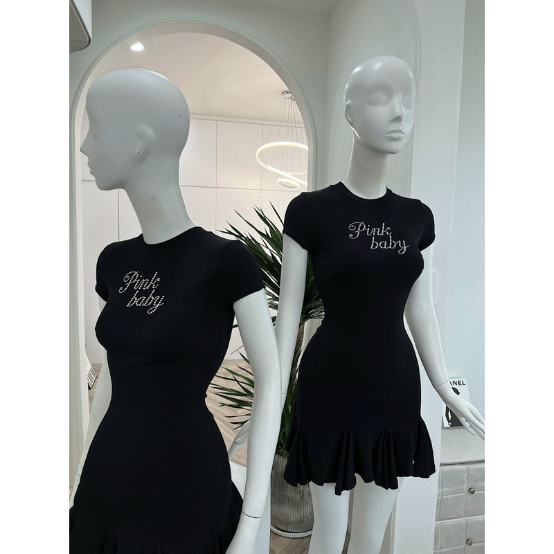 ĐẦM BODY PINK BABY ĐÍNH ĐÁ CHÂN BÈO TAY NGẮN