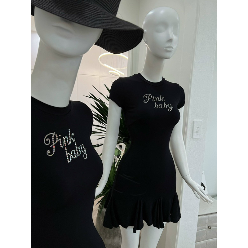 ĐẦM BODY PINK BABY ĐÍNH ĐÁ CHÂN BÈO TAY NGẮN