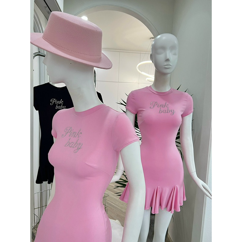 ĐẦM BODY PINK BABY ĐÍNH ĐÁ CHÂN BÈO TAY NGẮN