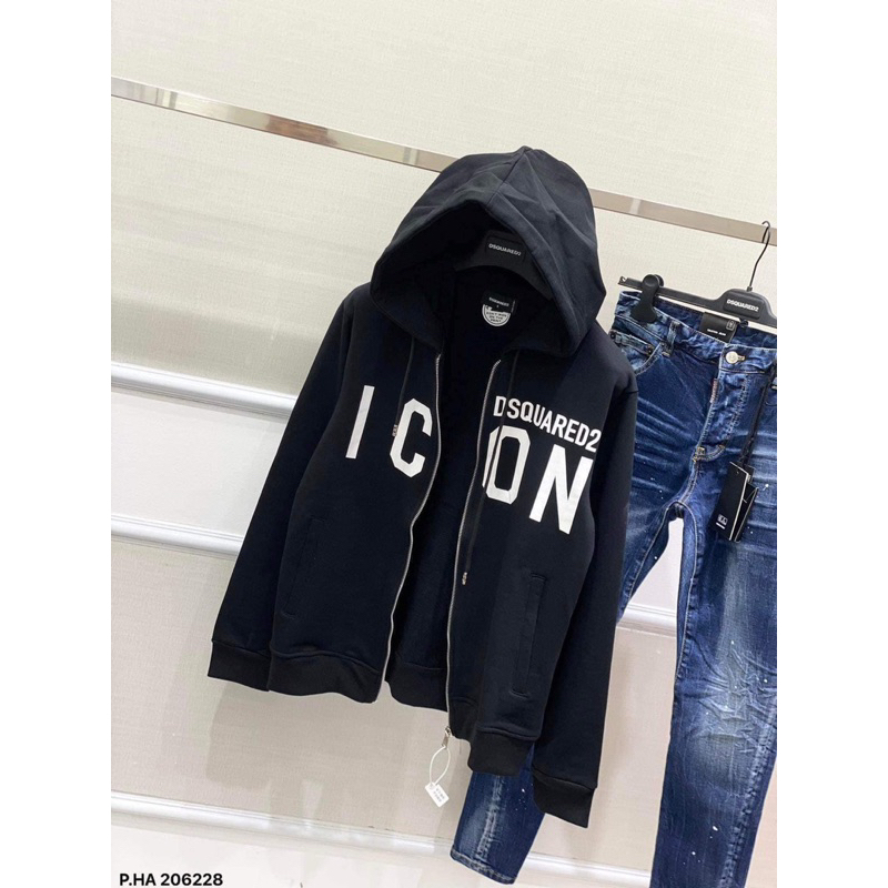 Áo khoác nỉ khóa mũ nam nữ icon dsquared2 màu đen Ln2023