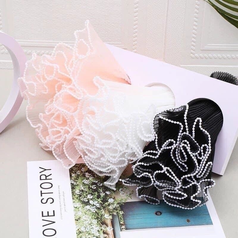 Voan sóng viền ngọc gói hoa, gói quà sang trọng