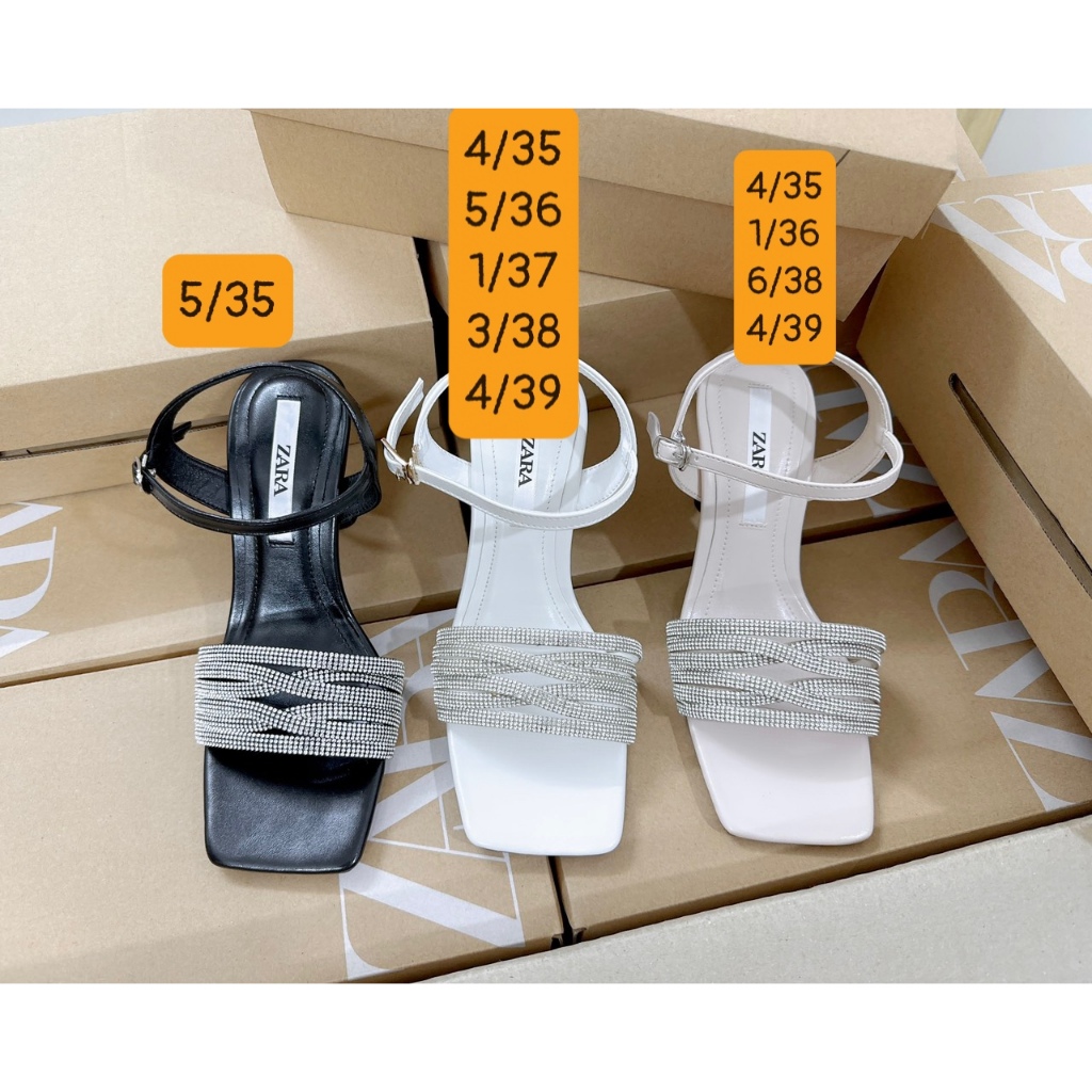 Sandal cao gót Zara quai đá 7 phân full hộp