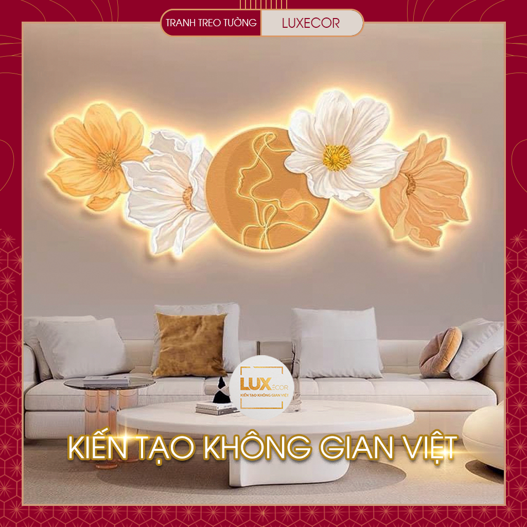 Tranh tráng gương treo tường đèn led cô gái trừu tượng hoa tulip phát sáng đẹp nhất hottrend decor phòng nữ TULIP-16