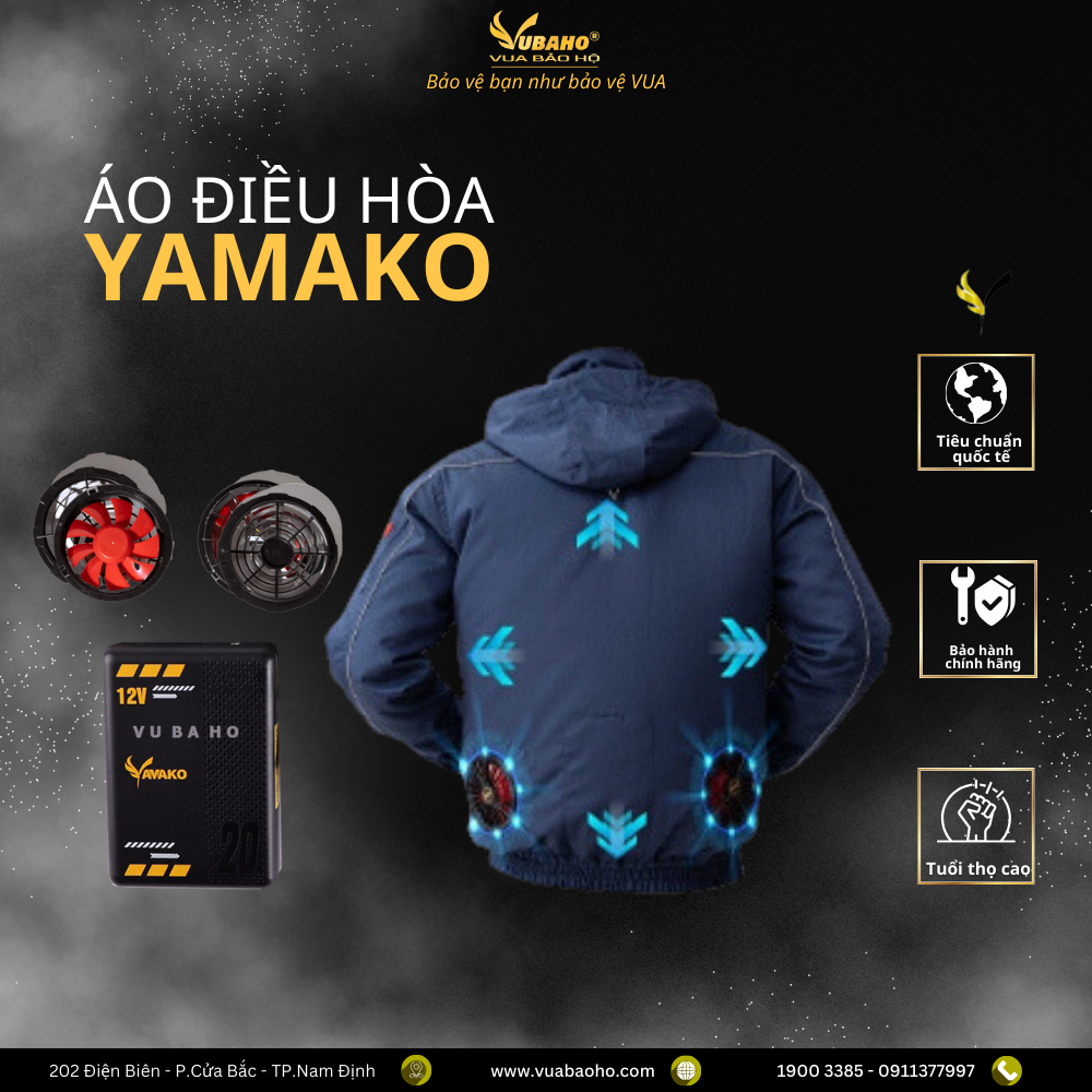 Áo điều hoà Yamako, áo điều hòa Nhật Bản, áo quạt điều hoà chính hãng MÀU XANH THAN Vua Bảo Hộ
