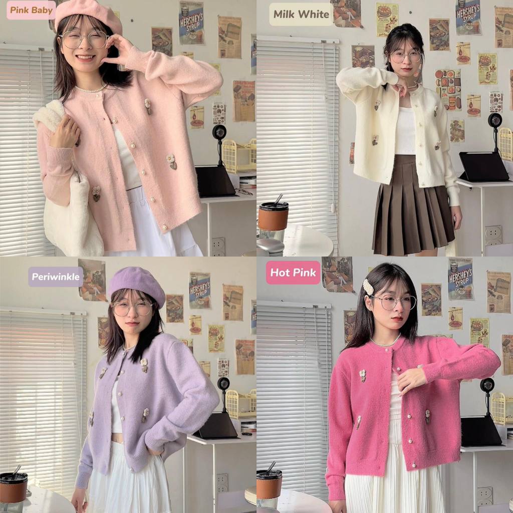 Cardigan Len Florial Đính Hoa Nổi Cao Cấp Chất Len Lông Thỏ Siêu Xịn Freesize