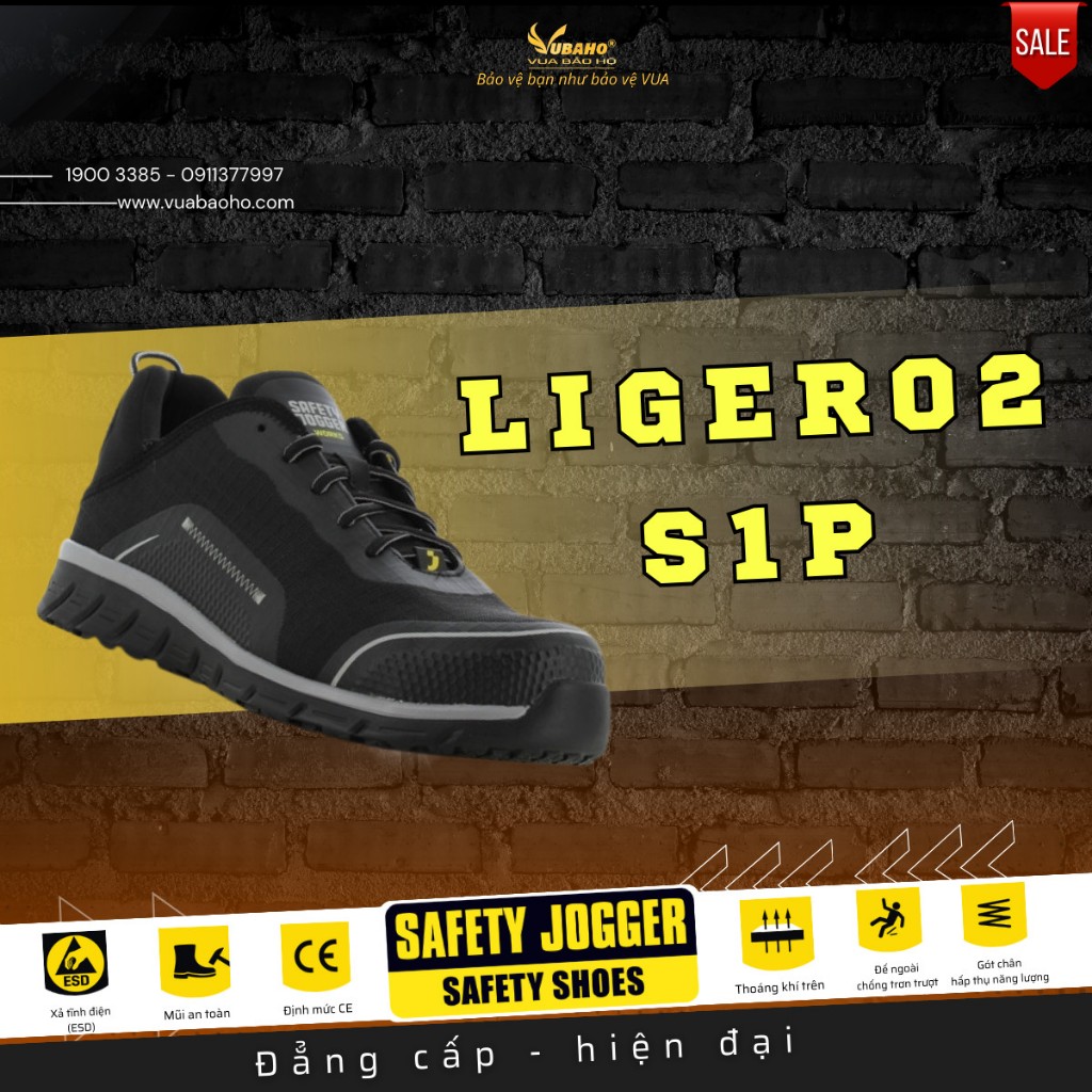 Giày bảo hộ Safety Jogger siêu nhẹ Ligero S1P chống đinh, thoáng khí phong cách thể thao