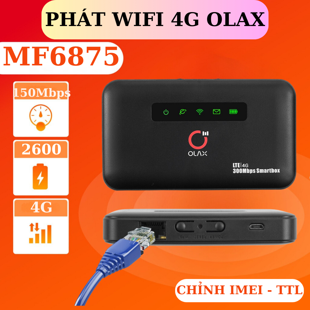 Bộ phát wifi 4G Olax MF6875 , Olax MT30 . Thiết bị phát wifi từ sim 4G tốc độ 300Mbps, Hỗ trợ 32 user