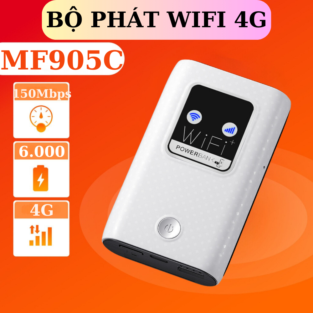 Bộ Phát Wifi 4G Lte Cat4 MF905C Pro – Kiêm Pin Dự Phòng 6000mAh , dùng đa mạng tốc độ cao