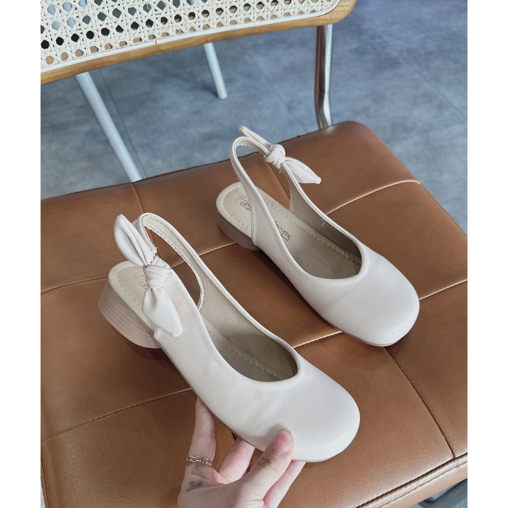 Giày nữ - sandal mũi tròn thắt nơ hậu đế dẻo cao 3cm SDLA851