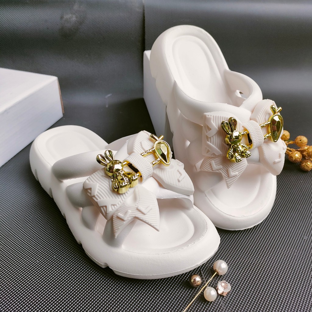 Dép nữ quai ngang cao su eva kèm nơ,Dép bánh mỳ quai chéo siêu nhẹ MLS_268