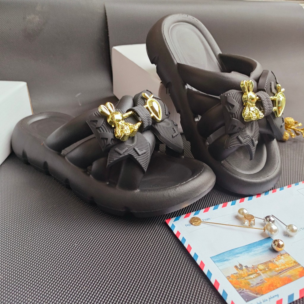 Dép nữ quai ngang cao su eva kèm nơ,Dép bánh mỳ quai chéo siêu nhẹ MLS_268