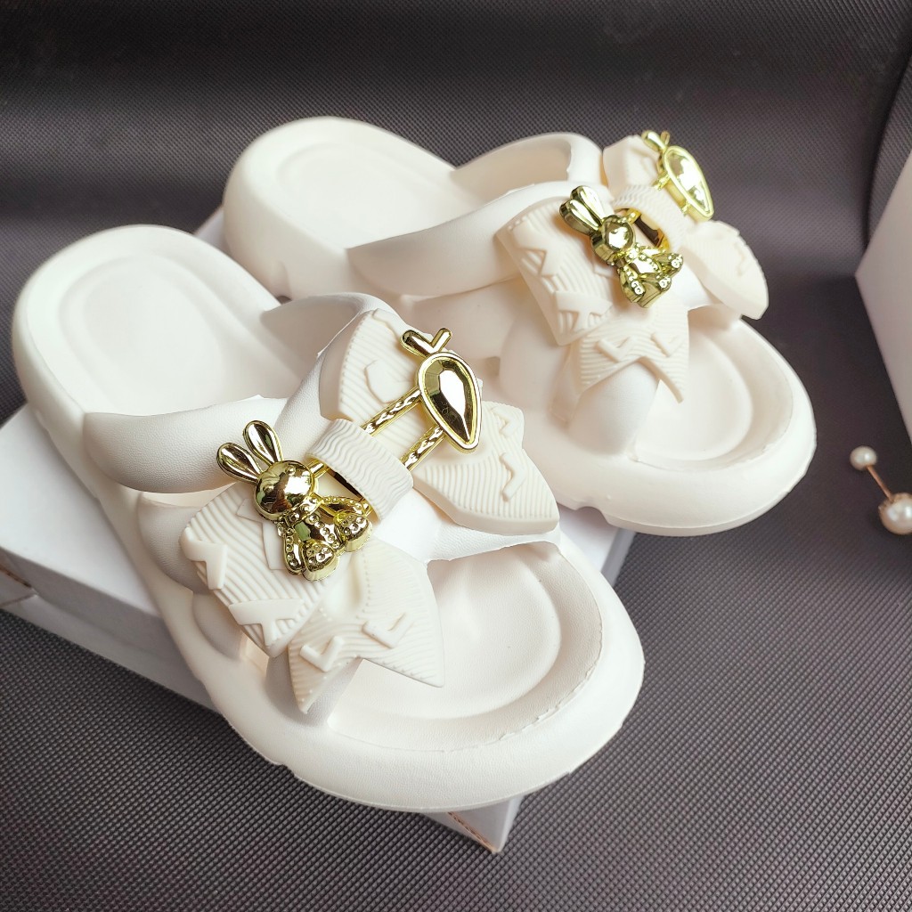 Dép nữ quai ngang cao su eva kèm nơ,Dép bánh mỳ quai chéo siêu nhẹ MLS_268