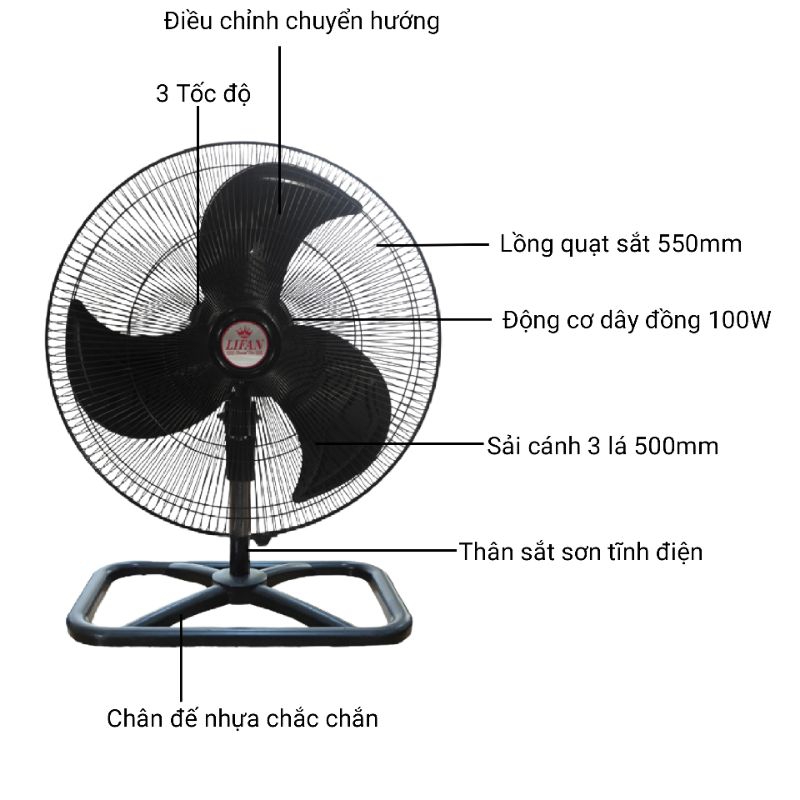Quạt sàn công nghiệp sải cánh 500mm LIFAN S-20CN 100W