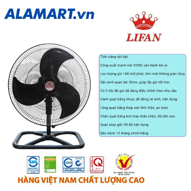 Quạt sàn công nghiệp sải cánh 500mm LIFAN S-20CN 100W