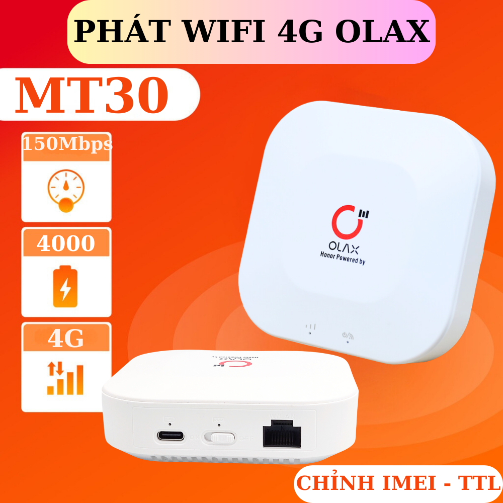 Thiết bị Phát Wifi 4G cầm tay, Bộ phát wifi từ sim 4G MT30 có 1 cổng WAN/LAN, Pin 4000mAh, sạc Type C