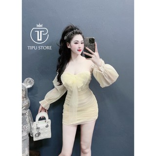 Đầm Body Trễ Vai Lưới Tơ Tay Bồng Đi Chơi Du Lịch Dự Tiệc Cực Xinh CHARLA