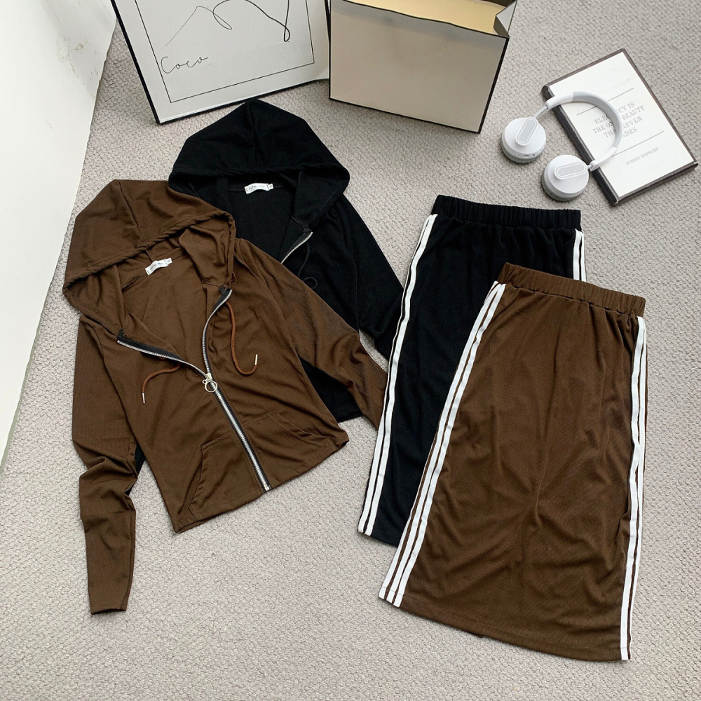 Set Bộ Nữ Bigisze Sora Fashion,Set Chân Váy Áo Khoác Có Mũ Chất Liệu Tăm Hàn 105