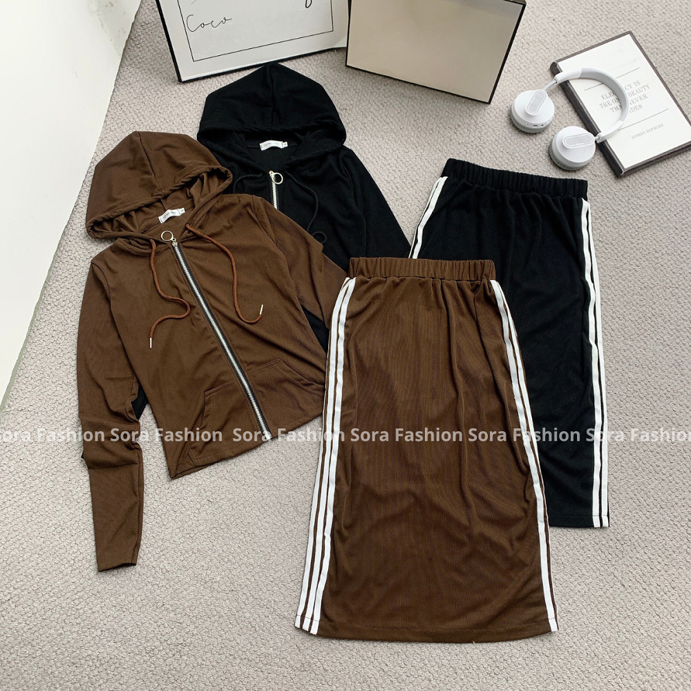 Set Bộ Nữ Bigisze Sora Fashion,Set Chân Váy Áo Khoác Có Mũ Chất Liệu Tăm Hàn 105