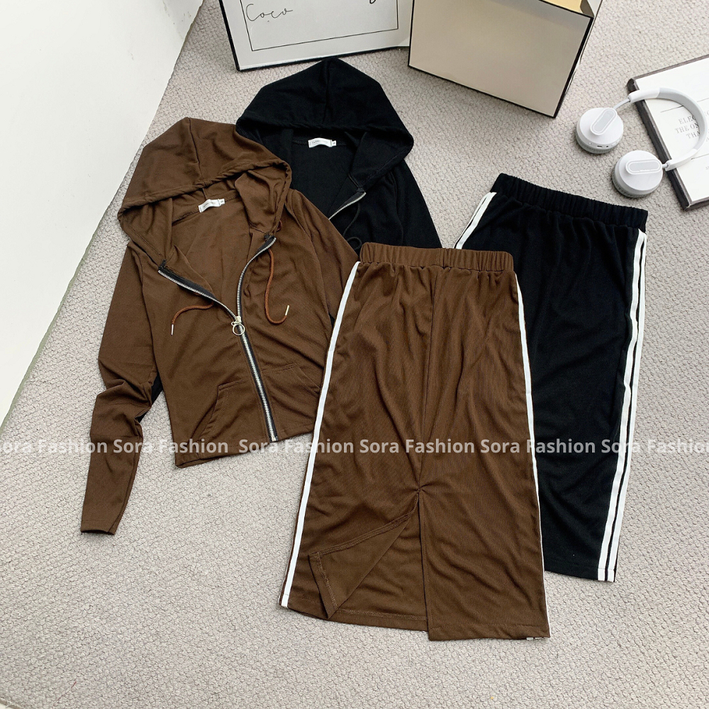 Set Bộ Nữ Bigisze Sora Fashion,Set Chân Váy Áo Khoác Có Mũ Chất Liệu Tăm Hàn 105
