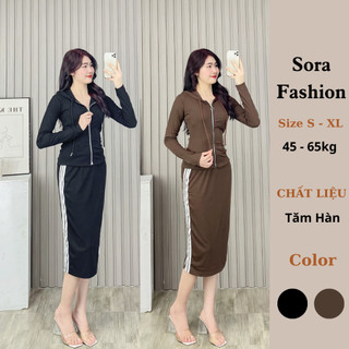 Set Bộ Nữ Bigisze Sora Fashion,Set Chân Váy Áo Khoác Có Mũ Chất Liệu Tăm Hàn 105