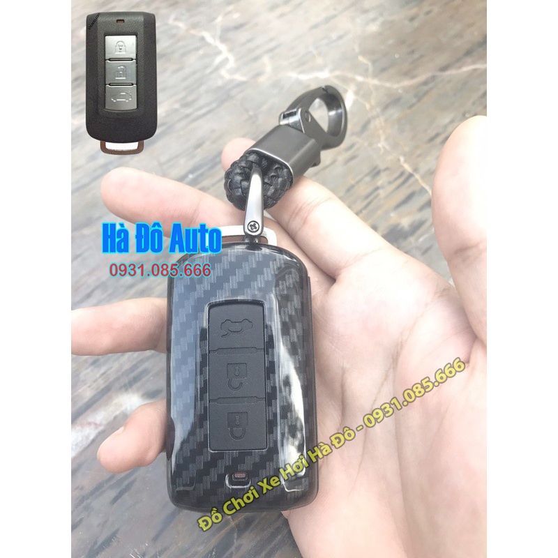 Bao Da Chìa Khóa Pajero Sport 2017 2018 2019 2020 2021 2022 2023 2024 Cacbon - Ốp Bảo Vệ Chìa Khóa M