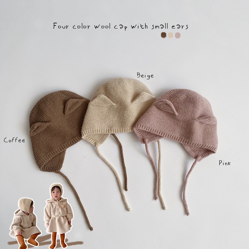 Mũ chùm tai xinh xắn cho bé, mũ len, mũ lông chùm tai ấm áp