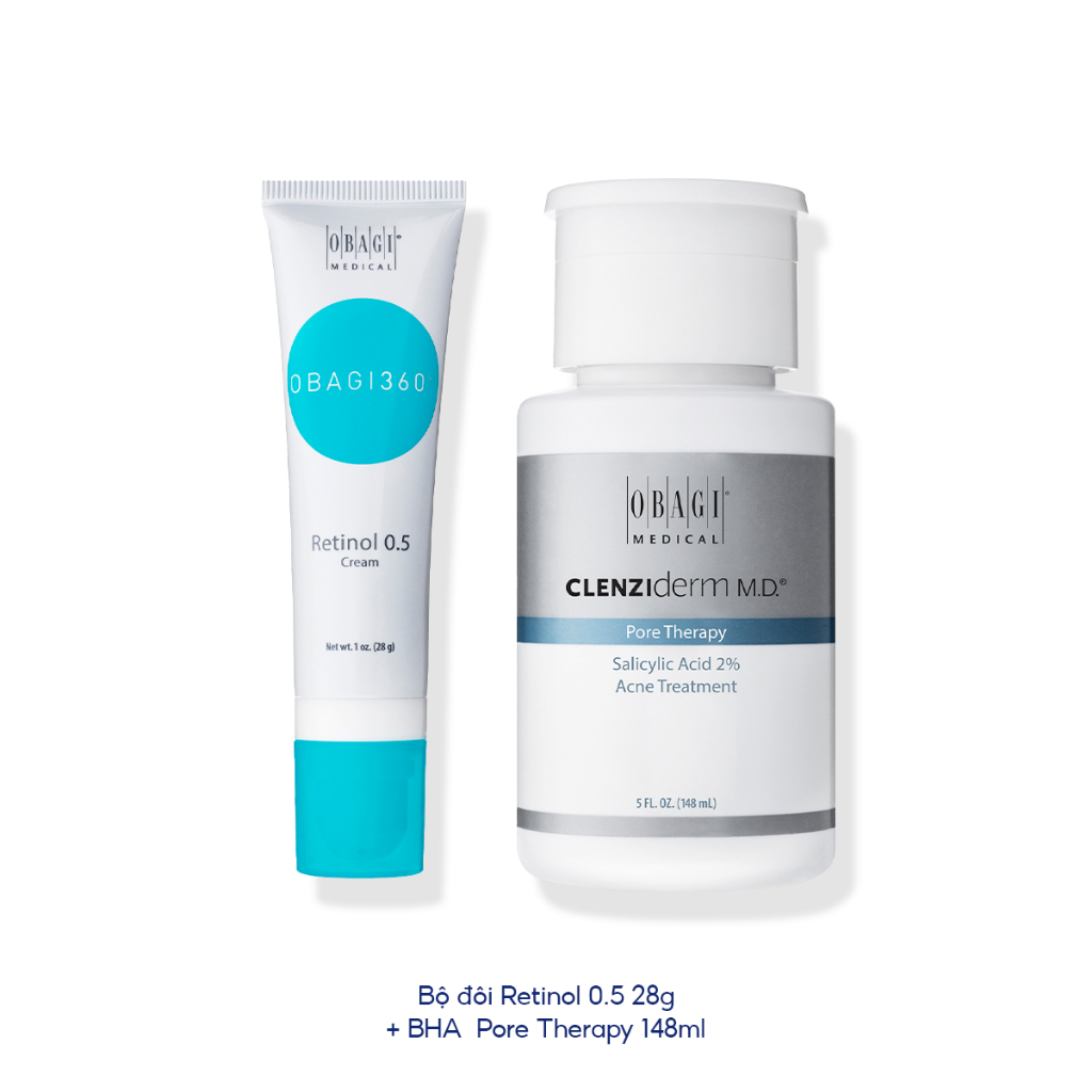 Bộ đôi Obagi 360 Retinol 0.5 28g & BHA Obagi Clenziderm Pore Therapy 148ml -  Ngừa mụn, giảm dầu, chống lão hoá