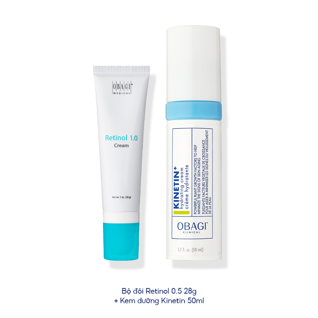 Bộ đôi trẻ hoá: Kem dưỡng Obagi360 Retinol 1.0 28g & Kem phục hồi Obagi Kinetin+ Hydrating Cream 50ml - Giảm nếp nhăn