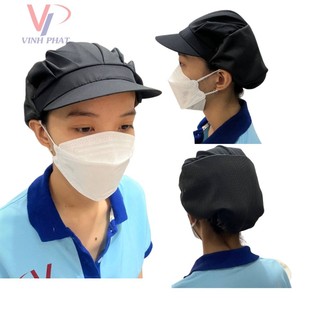 Nón vải lưới trùm tóc công nhân chế biến thực phẩm màu đen - mũ lưới trùm đầu bảo hộ cho nhân viên bếp- hình thật