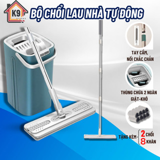 Cây lau nhà tự vắt thông minh, bộ lau nhà 360 độ tặng kèm 2 chổi 8 bông lau cao cấp tiện lợi