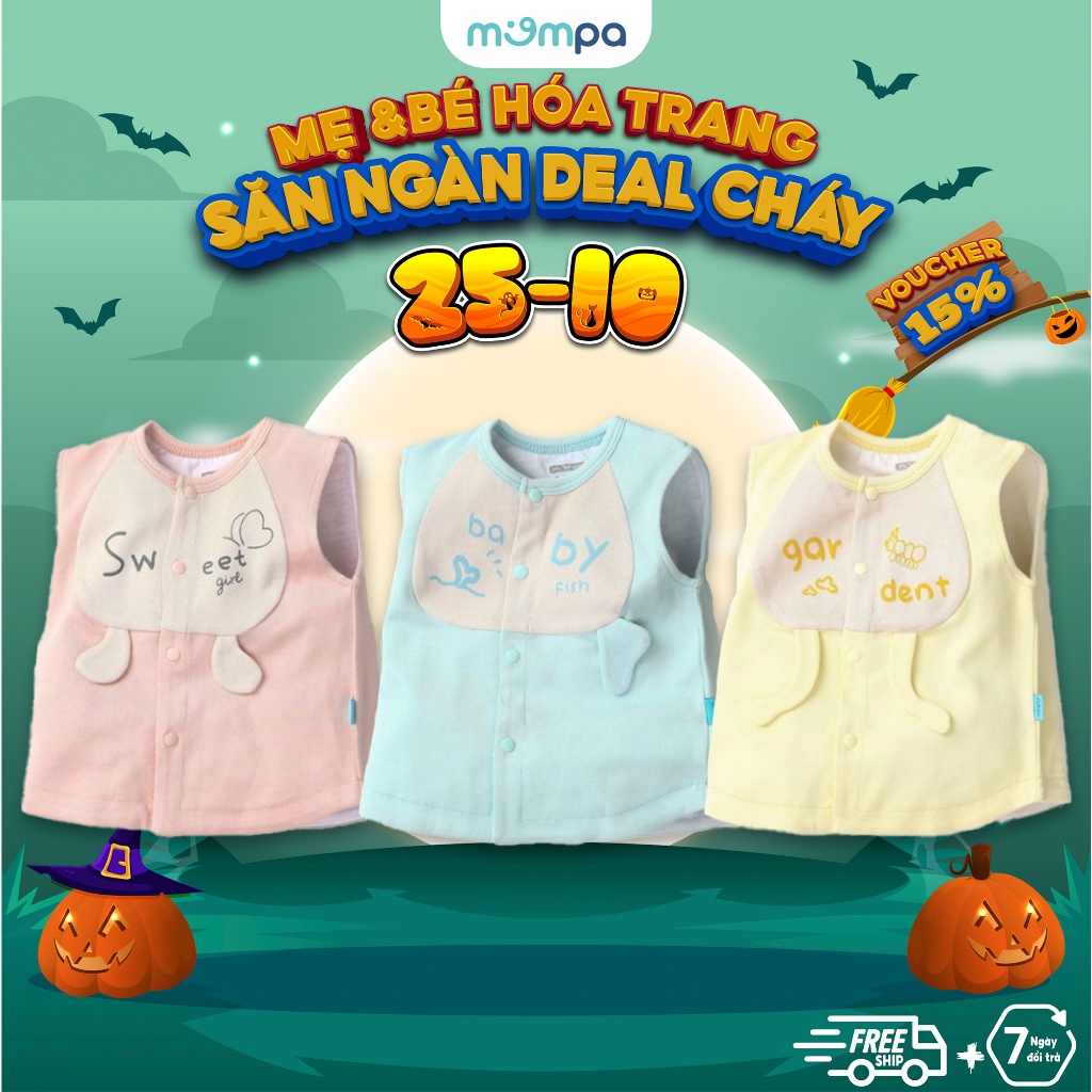 Áo Gile sơ sinh cho bé Mompa 0 - 24 tháng cúc giữa vải Cotton nỉ giữ ấm mềm mại thoáng khí 626