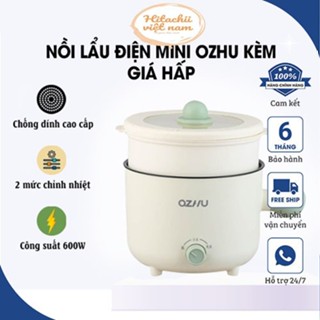 Nồi Lẩu Điện OZHU 18cm 2 Nấc Nhiệt Kèm Giá Hấp Có Tay Cầm Tiện Dụng, Nồi Lẩu Hấp Mini Đa Năng 2 Tầng Cao Cấp