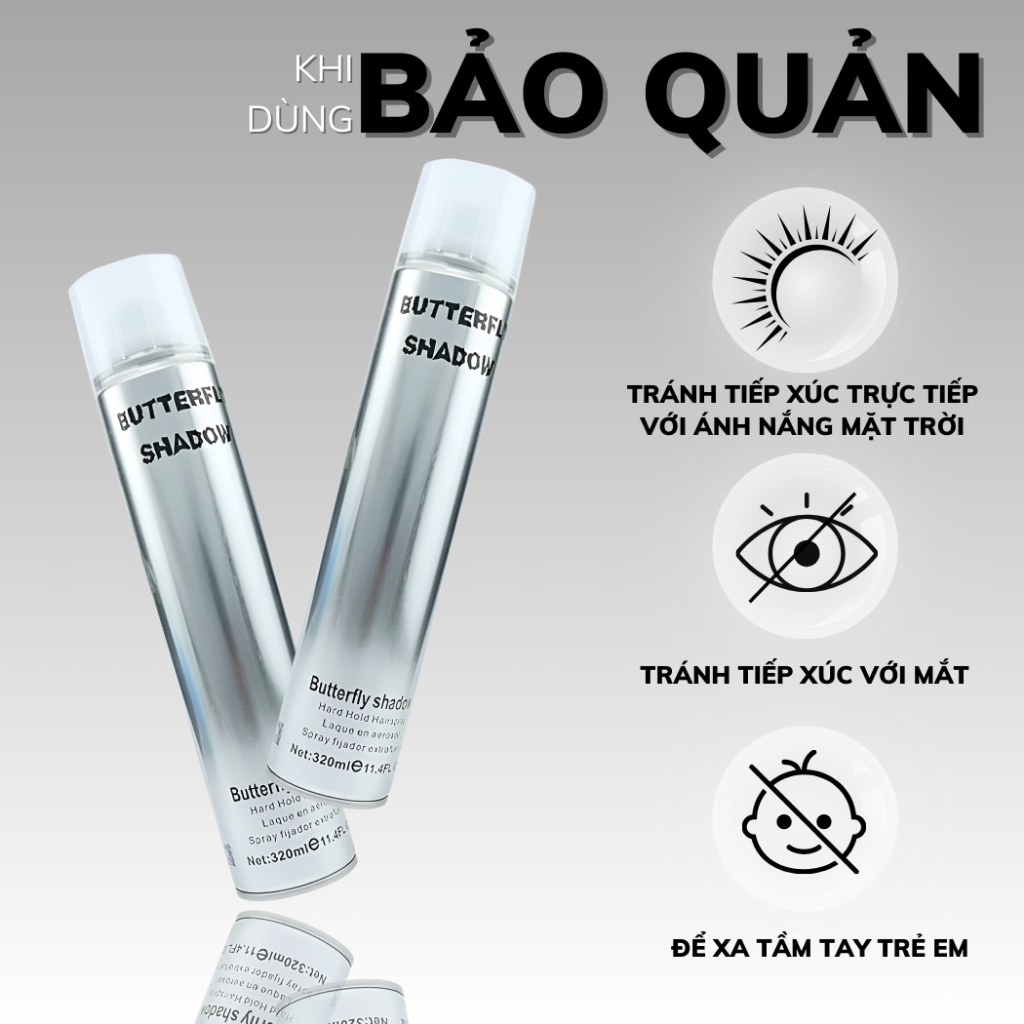 Gôm Xịt Tóc Butterfly Shadow, Keo Xịt Giữ Nếp Phồng Tóc Tạo Kiểu Nam Nữ Chính Hãng 150ml/320ml/600ml