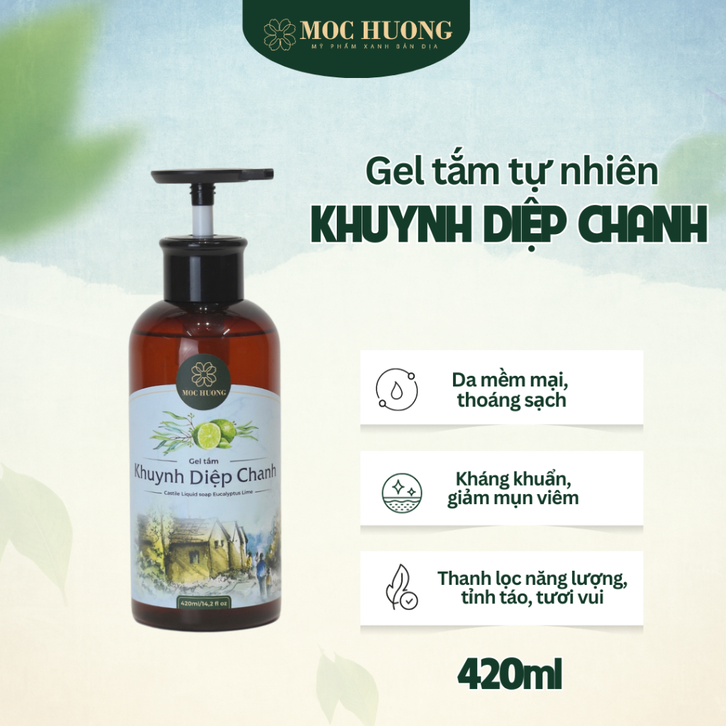 Sữa Tắm Thiên Nhiên Tinh Dầu Khuynh Diệp Chanh MỘC HƯƠNG Eucalyptus Lime 420ml