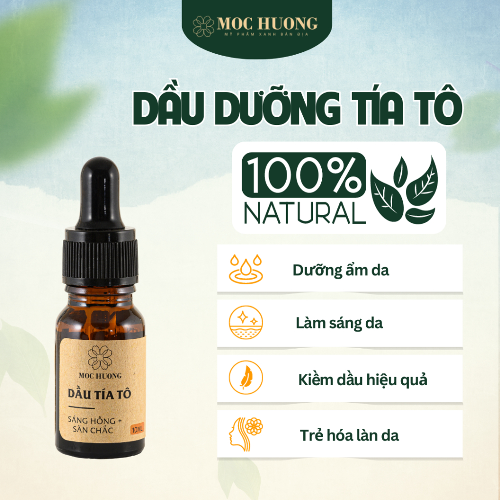 Dầu Dưỡng Tía Tô MỘC HƯƠNG Handmade Giúp Dưỡng Ẩm, Sáng Da, Kiềm Dầu, Trẻ Hóa 10ml