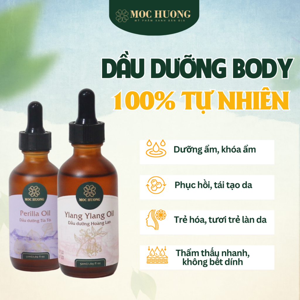 Dầu dưỡng body oil 100% tự nhiên dưỡng ẩm, trẻ hóa da giúp da mềm mướt, căng bóng, hết khô sạm, bong tróc