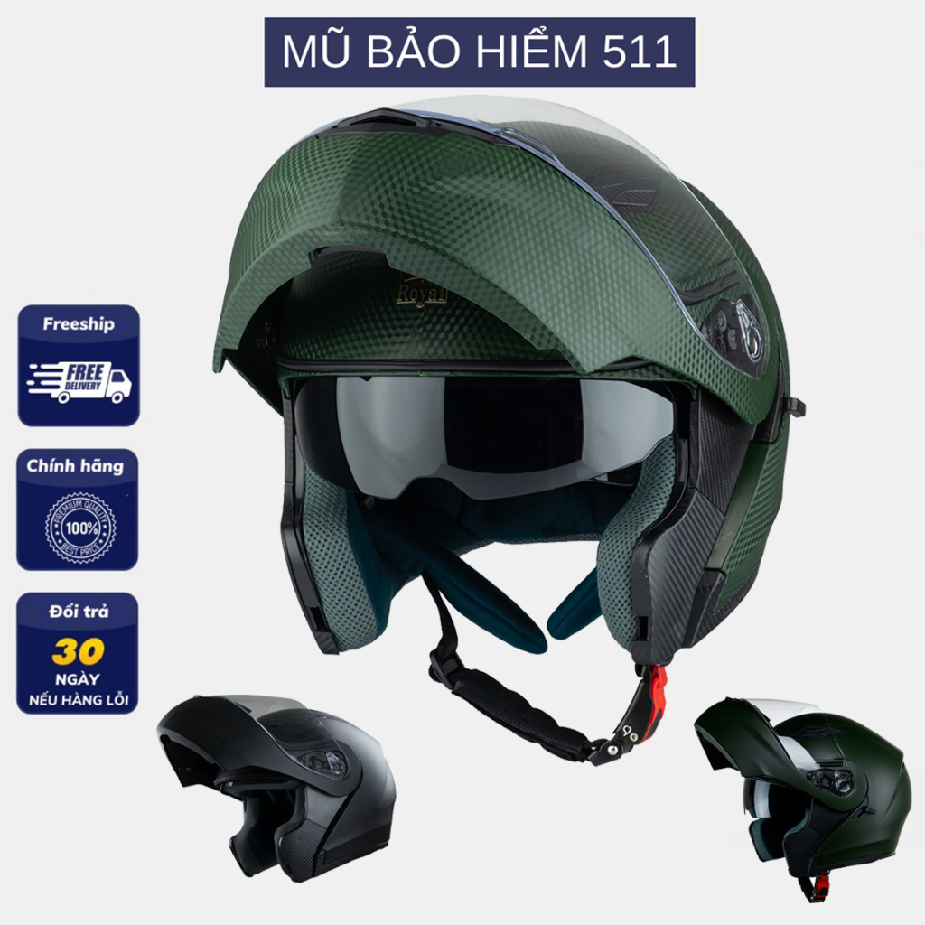Mũ bảo hiểm fullface ROYAL M179 CACBON LẬT HÀM - 2 Kính.