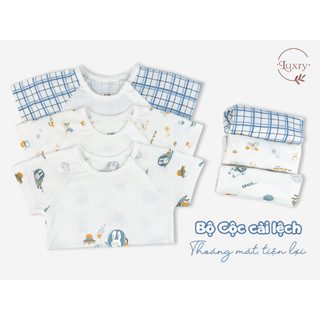 Bộ quần áo cộc tay cài lệch Luxry phối họa tiết đáng yêu và thời trang cho bé